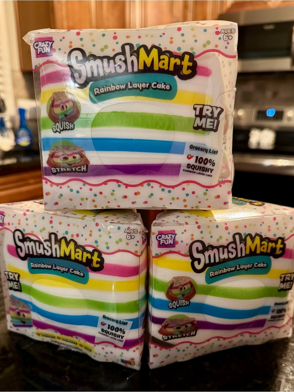 SmushMart Confetti Rainbow Layer Cake Squishy Toy